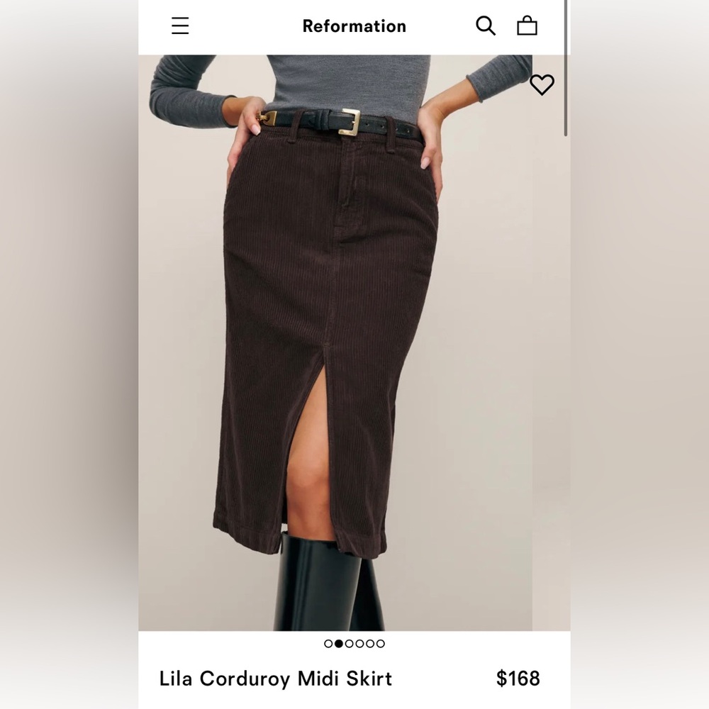 Reformation Lilia Corduroy Midi Skirt in Espresso
